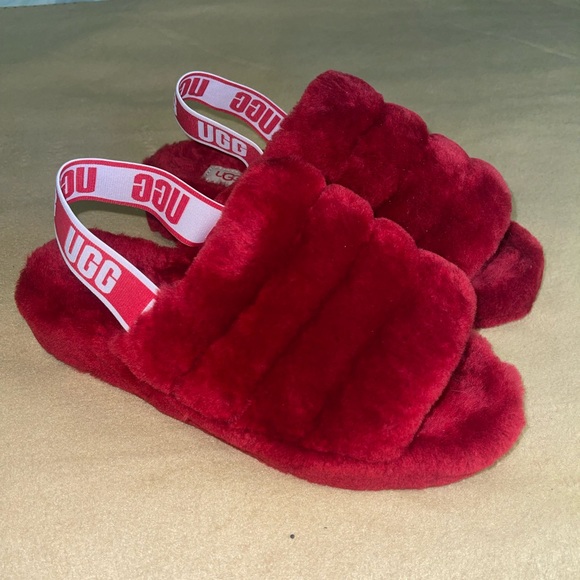 UGG Shoes - NWOT/NWOB: Women’s Fluffy Deep Cherry Red UGG Slippers